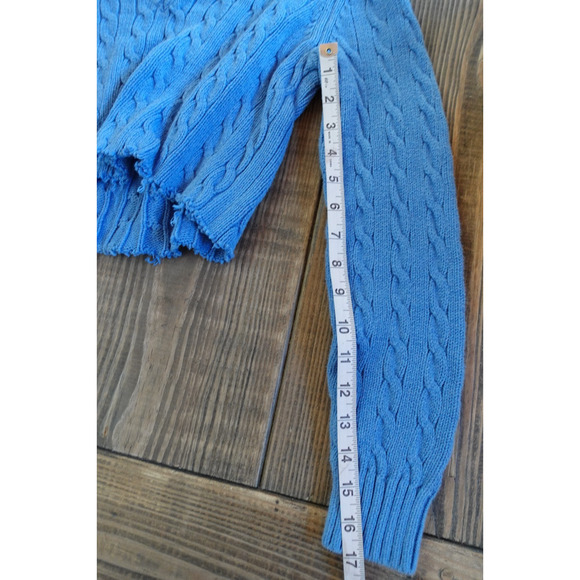 Vintage 90s Tommy Hilfiger Sweater Womens Medium Blue Cutoff Boxy Cropped Grunge - Picture 6 of 6